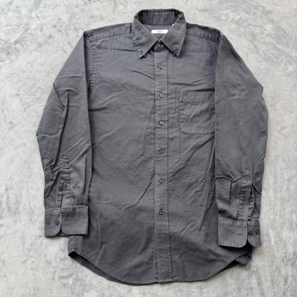 Uniqlo Mens Oxford Button Down Shirt Charcoal Grey Long Sleeve Size M 331-069306